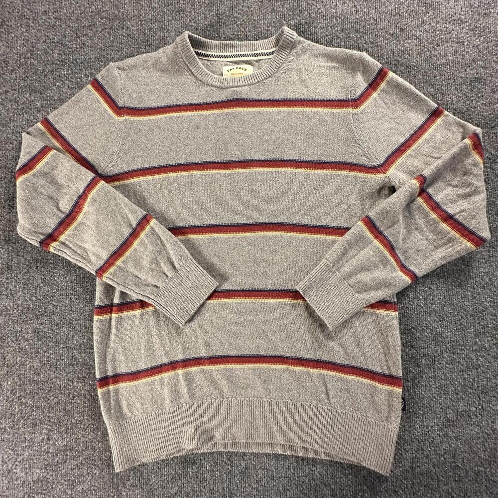Fat Face Mens Crew Neck Sweater Grey Marl Striped Cotton Wool Blend 530